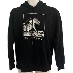 Romwe Black lightweight Japanese Hoodie. Size Medium